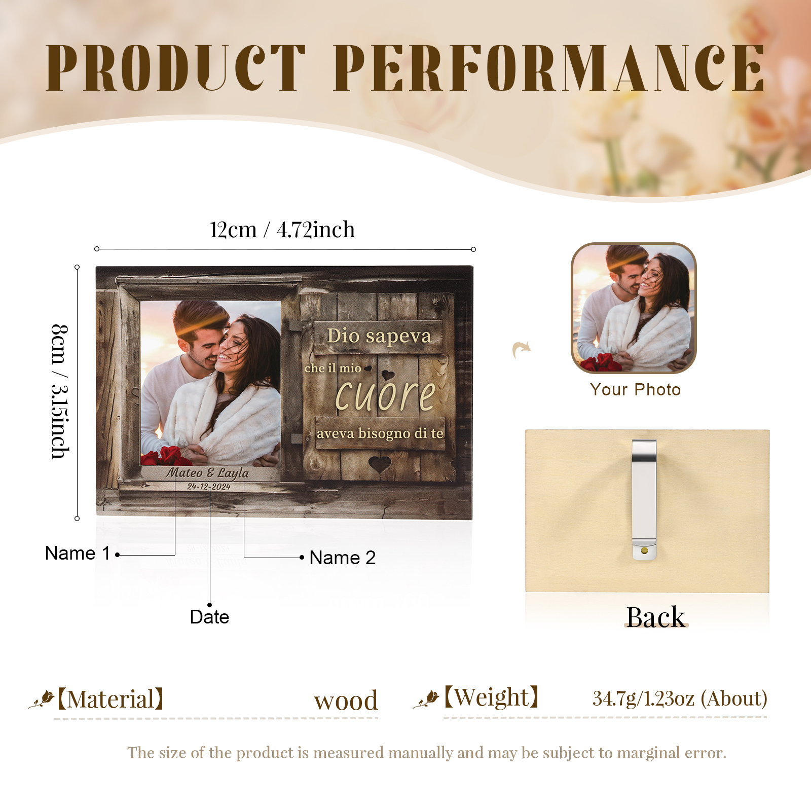 Portafoto Personalizzato per Auto - Clip per Parasole con Foto, 2 Nomi e Data - "Dio sapeva che il mio cuore aveva bisogno di te" - Regalo di San Valentino per Lei/Lui | Jessemade