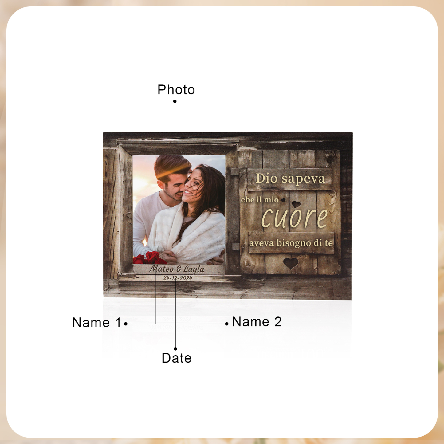 Portafoto Personalizzato per Auto - Clip per Parasole con Foto, 2 Nomi e Data - "Dio sapeva che il mio cuore aveva bisogno di te" - Regalo di San Valentino per Lei/Lui | Jessemade