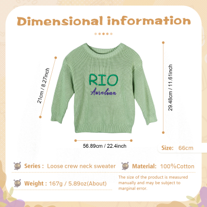 Maglioncino Verde per Bambini Personalizzato - 2 Nomi Ricamati, Morbido Materiale in Cotone, Disponibile in Vari Colori e Taglie - Regalo Perfetto per Bambini | Jessemade