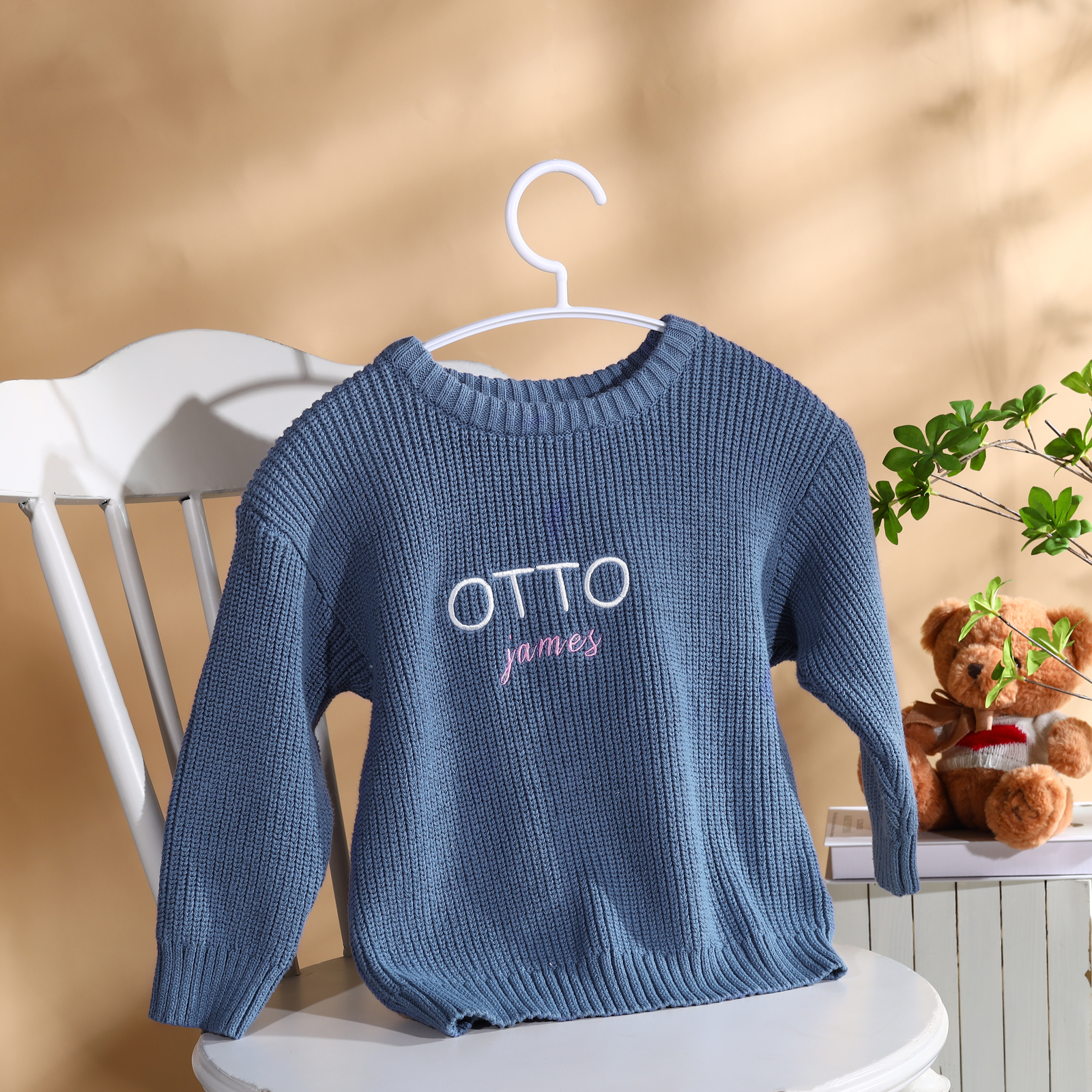 Maglioncino Blu per Bambini Personalizzato - 2 Nomi Ricamati, Morbido Materiale in Cotone, Disponibile in Vari Colori e Taglie - Regalo Perfetto per Bambini | Jessemade