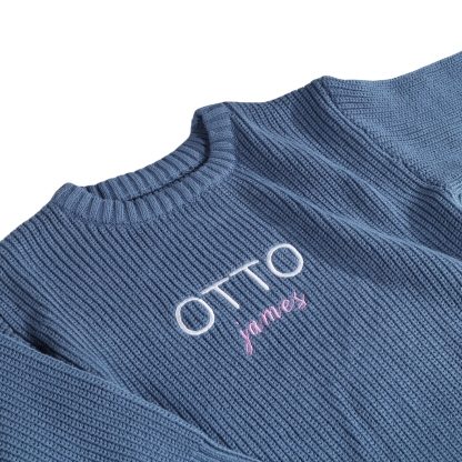 Maglioncino Blu per Bambini Personalizzato - 2 Nomi Ricamati, Morbido Materiale in Cotone, Disponibile in Vari Colori e Taglie - Regalo Perfetto per Bambini | Jessemade