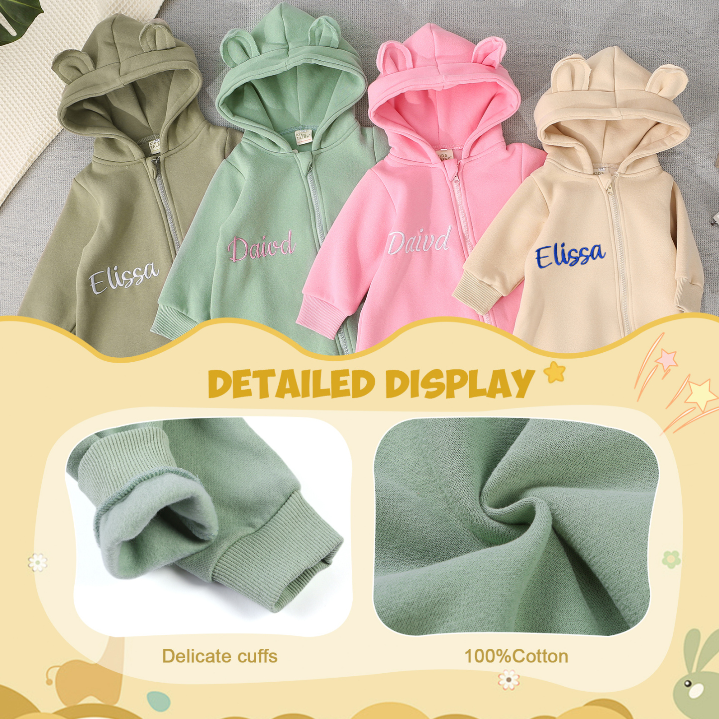 Tutina Verde in Cotone per Bambino con Cappuccio Carino - Personalizzabile con Nome, Disponibile in Varie Taglie - Regalo Perfetto per Neonati | Jessemade