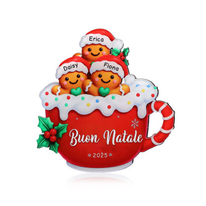 Calamita da frigorifero natalizia personalizzata a forma di tazza di pan di zenzero
