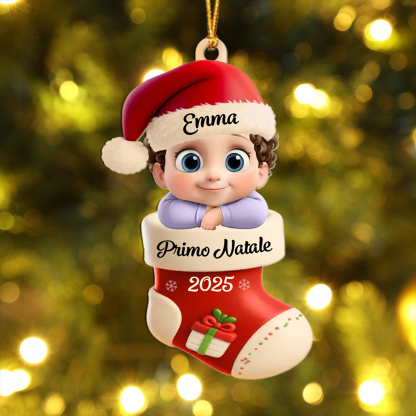 Decorazione a forma di calza personalizzata per il primo Natale del bebè