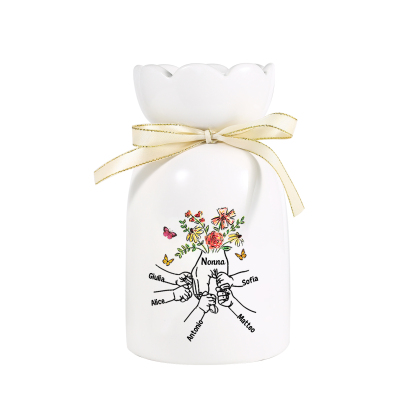 Vaso in ceramica personalizzato "Nonna" a forma di mano che tiene fiori