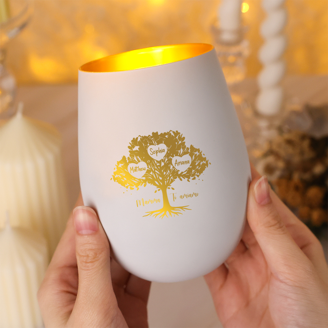 Portacandela personalizzato in vetro con albero genealogico, personalizzato con fino a 10 nomi