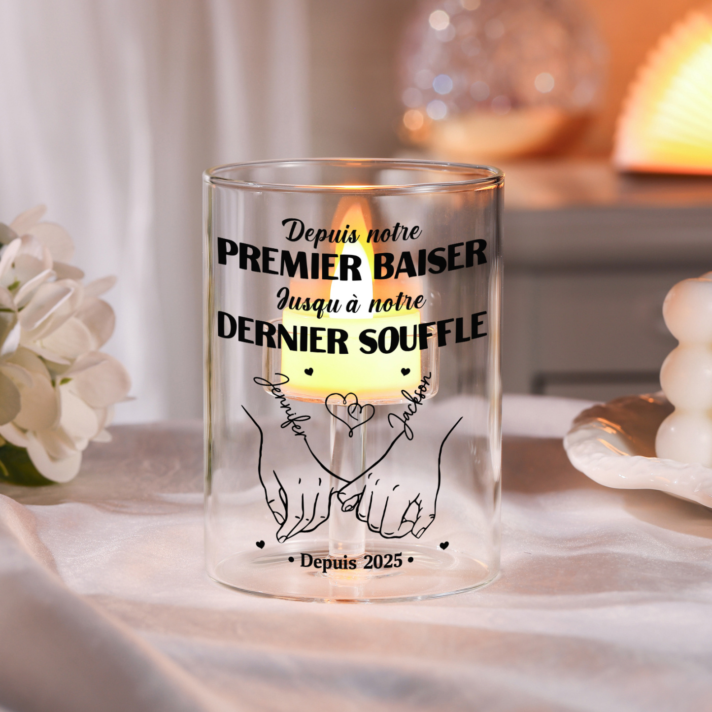 Portacandele in vetro personalizzabile con 2 nomi e data Regalo romantico per San Valentino, anniversario, matrimonio Per coppia innamorata | Jessemade
