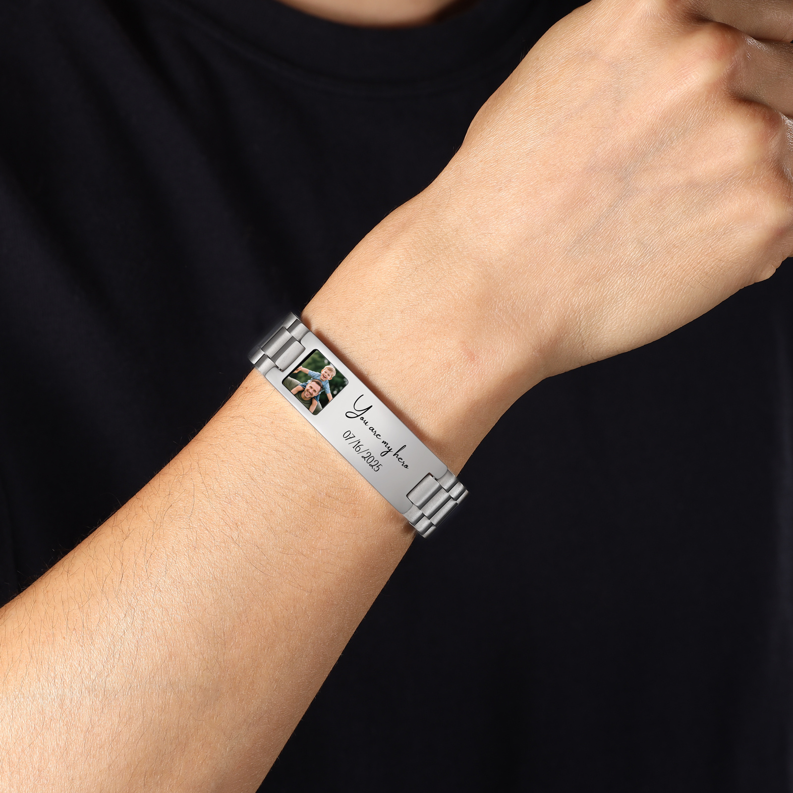 Bracciale ID personalizzato da uomo con foto in acciaio inox
