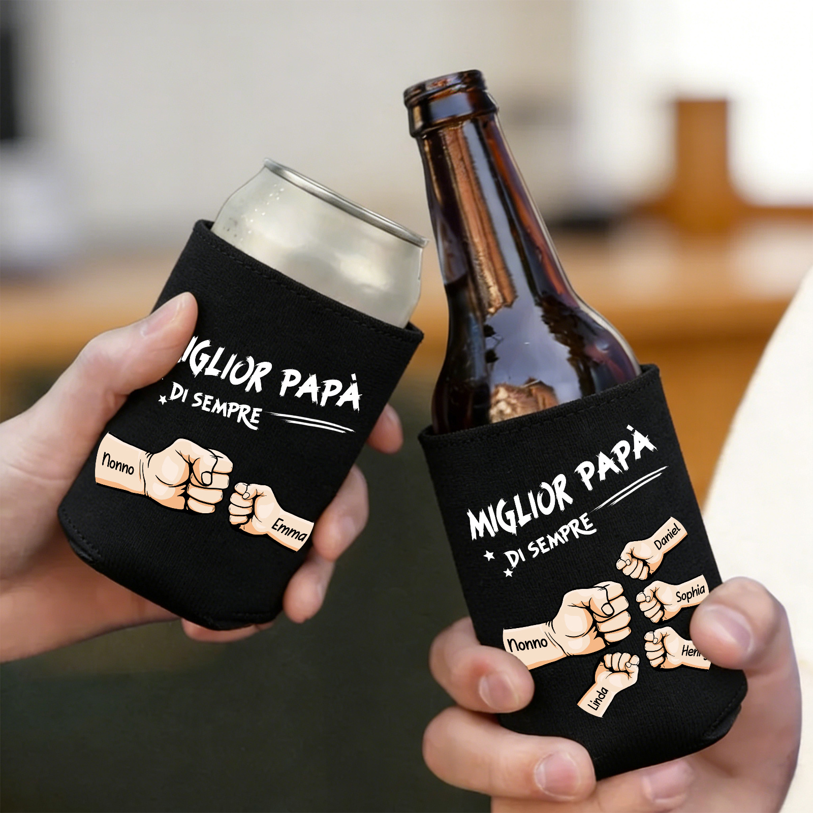 Koozie con pugno a saluto “Miglior Papà di Sempre” personalizzato