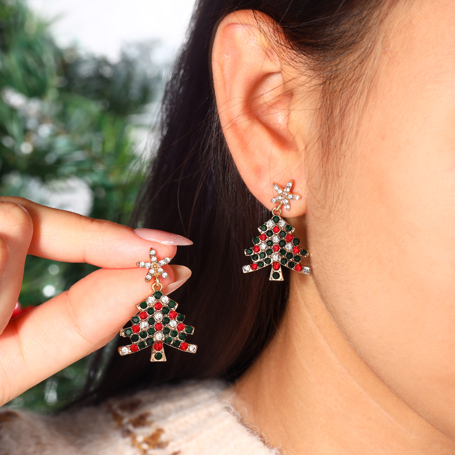 Festive Christmas Tree Earrings Sparkling Holiday Gift | Jessemade