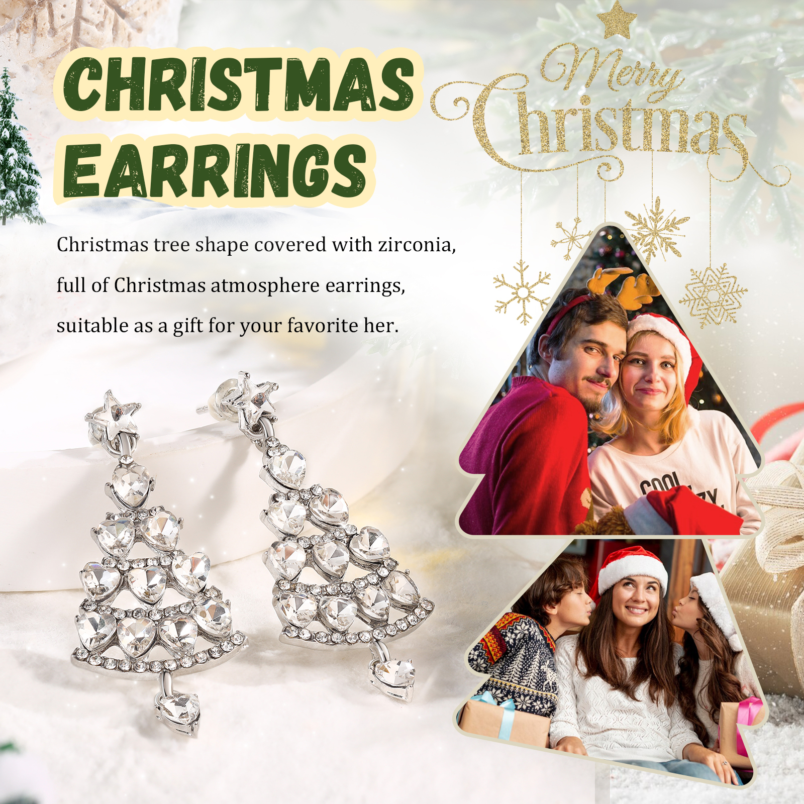 Festive Christmas Tree Earrings Sparkling Holiday Gift | Jessemade