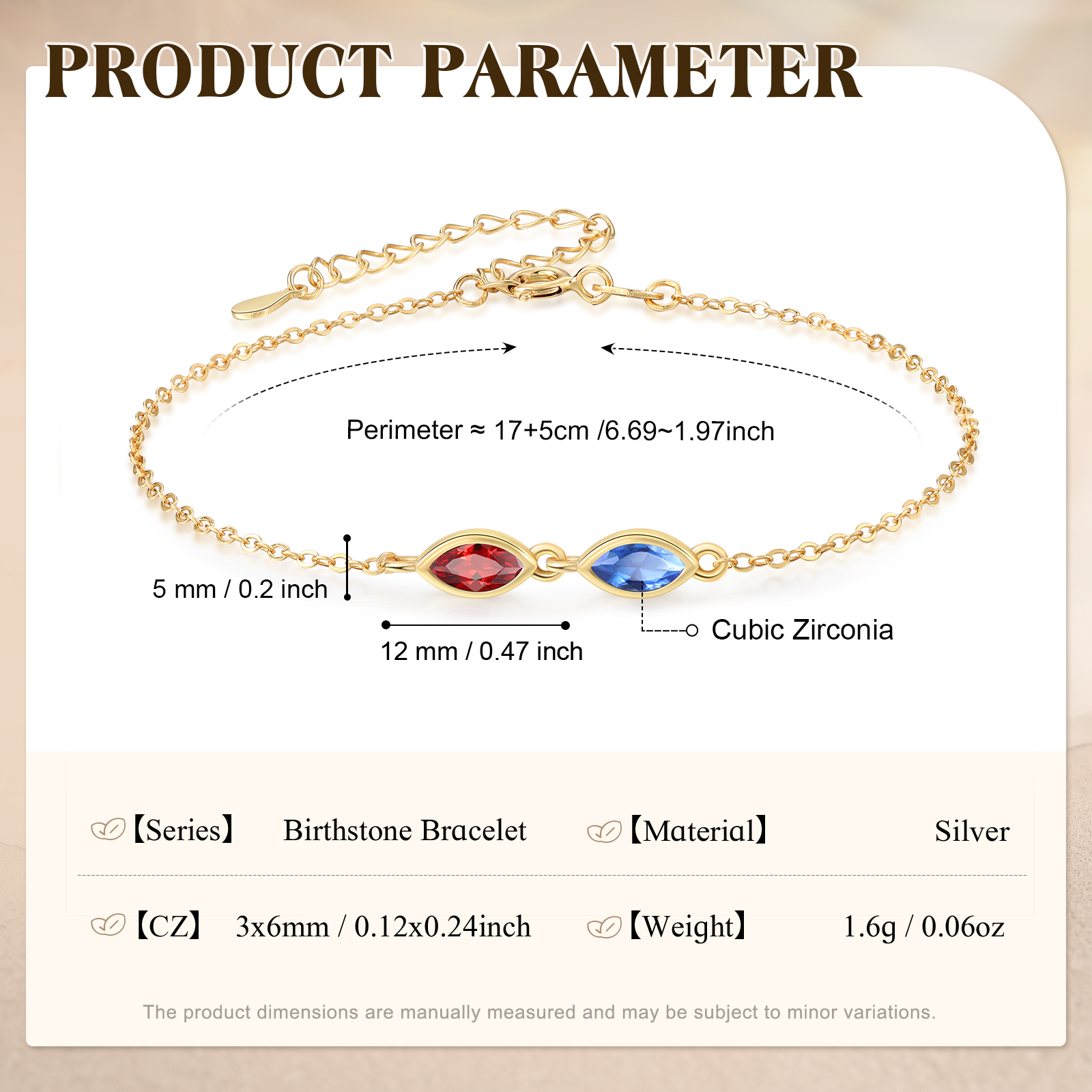 Bracciale personalizzato in argento sterling 925 con 2–5 pietre portafortuna di nascita con taglio marquise