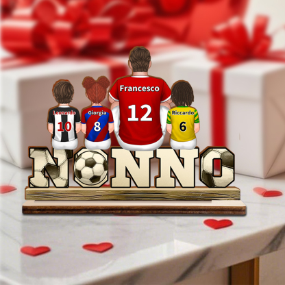 Tabella di legno personalizzata sul calcio con il nome dei nipoti per il nonno