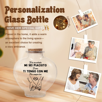 Bottiglia Luminosa in Vetro Personalizzata – Lampada Decorativa LED a Forma di Cuore per Coppia
