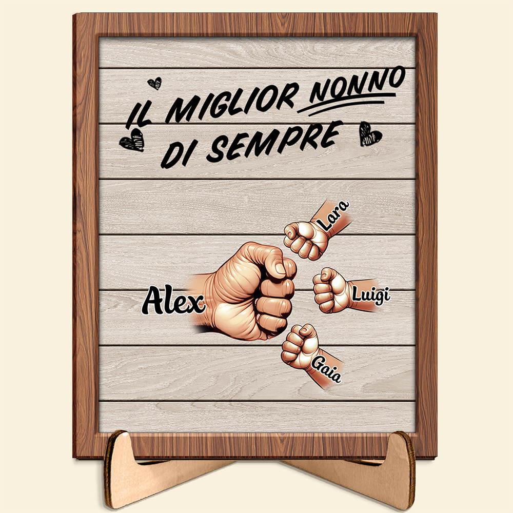 Targa in legno personalizzata con da 2 a 9 nomi e pugni, decorazione in legno – regalo per il nonno