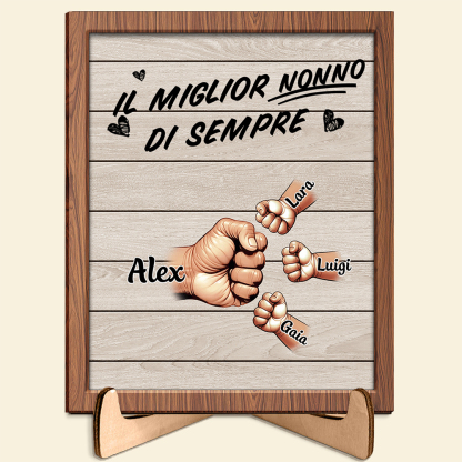 Targa in legno personalizzata con da 2 a 9 nomi e pugni, decorazione in legno – regalo per il nonno
