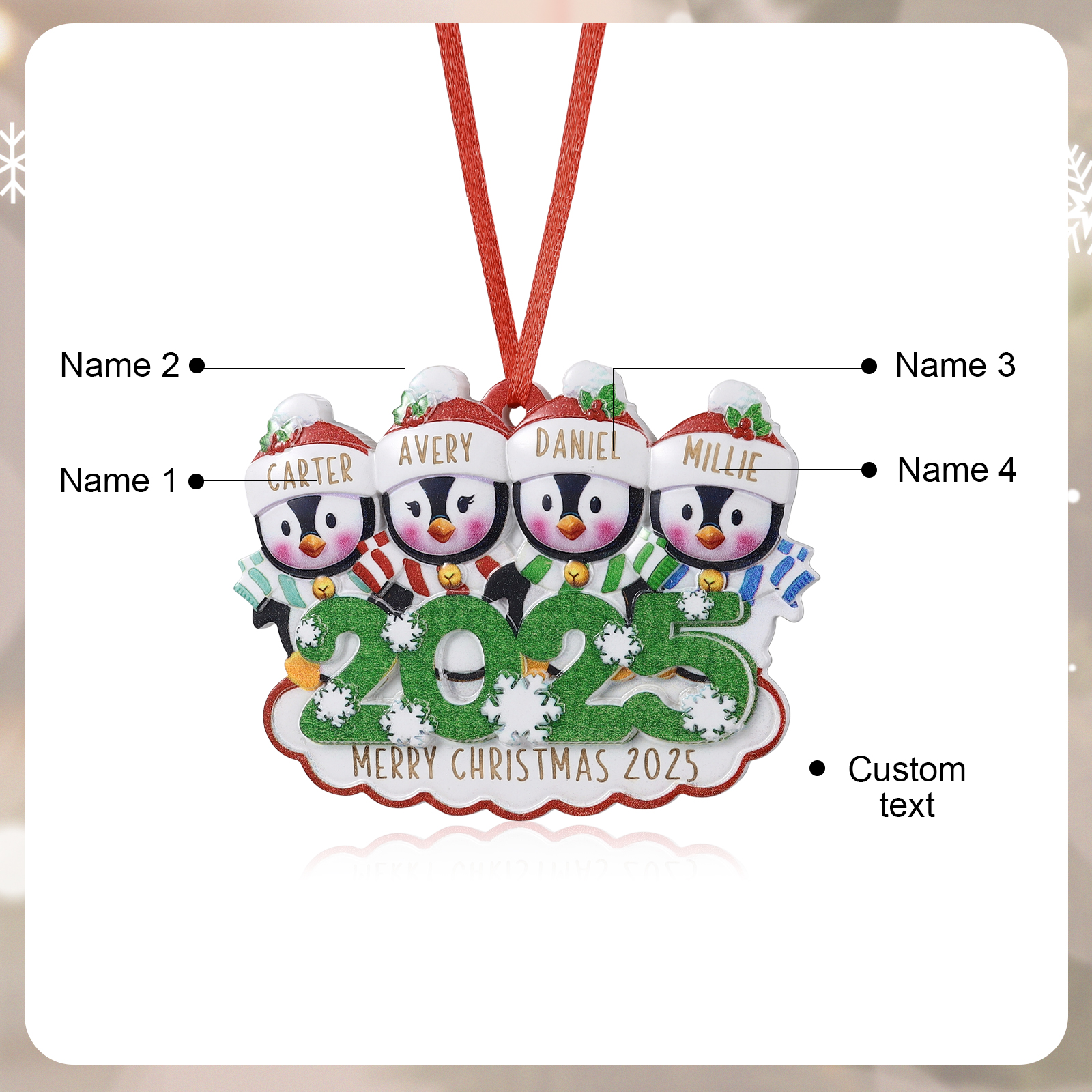 Addobbo natalizio personalizzato con famiglia di pinguini 2025