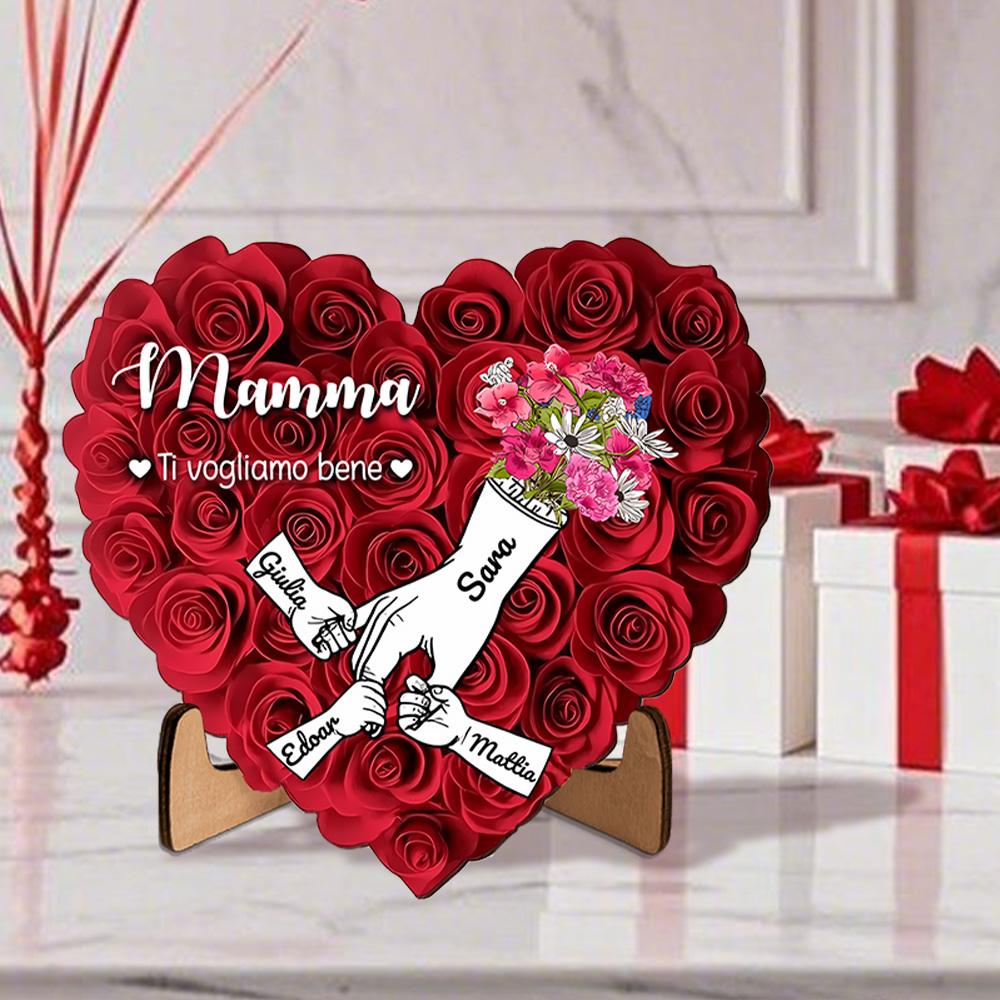 Targa in legno personalizzata a forma di cuore – Regalo con da 2 a 7 nomi per mamma o nonna