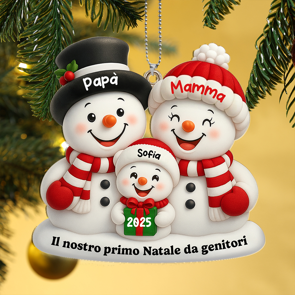 Decorazione di Natale personalizzata Famiglia di pupazzi di neve Primo Natale