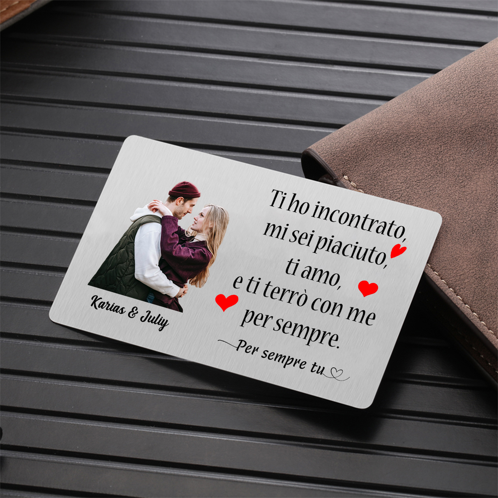 Set Regalo Personalizzato - Portafoglio in Pelle, Portachiavi con Foto e Carta Incisa per Lui | Jessemade