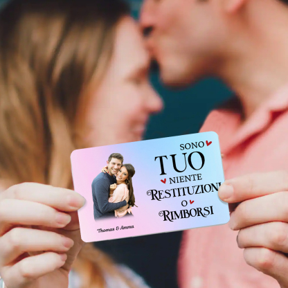 Carta Personalizzata in Acciaio Inossidabile con 1 Foto e 2 Nomi - "Sono Tuo, Niente Restituzioni o Rimborsi" - Regalo di Natale per Lui/Lei | Jessemade