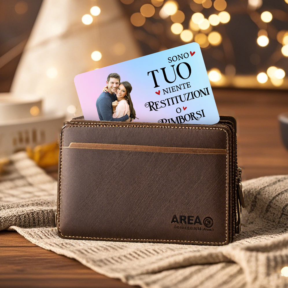 Carta Personalizzata in Acciaio Inossidabile con 1 Foto e 2 Nomi - "Sono Tuo, Niente Restituzioni o Rimborsi" - Regalo di Natale per Lui/Lei | Jessemade