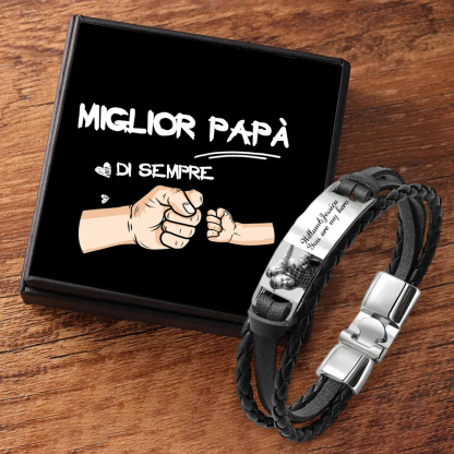 Bracciale in Pelle Personalizzato per Uomo – Incisione 1 Foto & 1 Testo – Disponibile in 3 Colori – Regalo Speciale per Papà | Jessemade