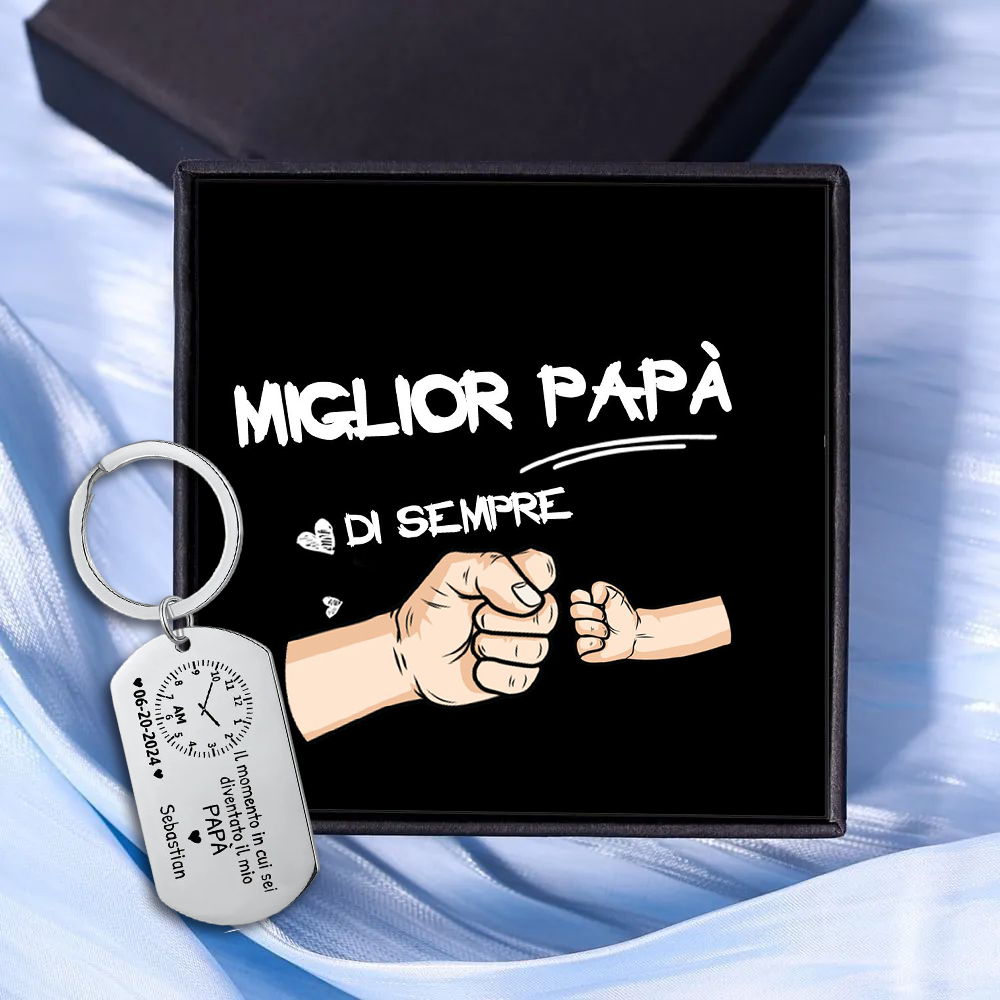 Portachiavi Personalizzato con Foto, Nome, Data e Orologio – "Il Momento in Cui Sei Diventato/a il Mio Papà/Mamma" - Regalo Elegante per Papà/Mamma | Jessemade