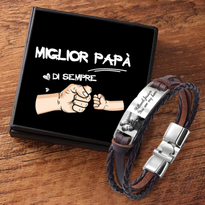 Bracciale in Pelle Personalizzato per Uomo – Incisione 1 Foto & 1 Testo – Disponibile in 3 Colori – Regalo Speciale per Papà | Jessemade