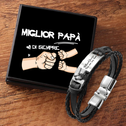 Bracciale in Pelle Personalizzato per Uomo – Incisione 1 Foto & 1 Testo – Disponibile in 3 Colori – Regalo Speciale per Papà | Jessemade