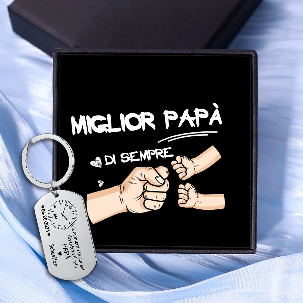 Portachiavi Personalizzato con Foto, Nome, Data e Orologio – "Il Momento in Cui Sei Diventato/a il Mio Papà/Mamma" - Regalo Elegante per Papà/Mamma | Jessemade