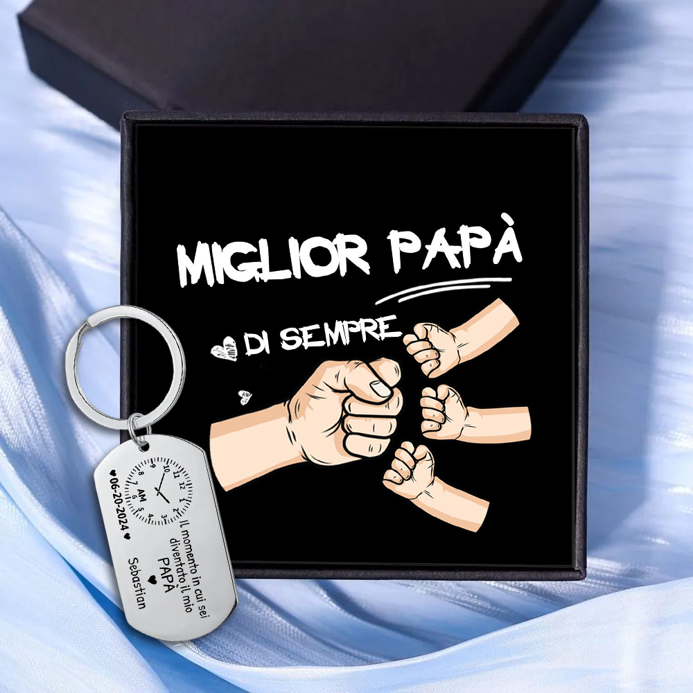 Portachiavi Personalizzato con Foto, Nome, Data e Orologio – "Il Momento in Cui Sei Diventato/a il Mio Papà/Mamma" - Regalo Elegante per Papà/Mamma | Jessemade