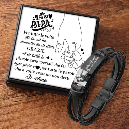 Bracciale in Pelle Personalizzato per Uomo – Incisione 1 Foto & 1 Testo – Disponibile in 3 Colori – Regalo Speciale per Papà | Jessemade