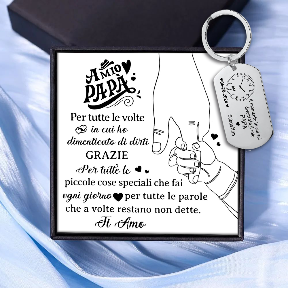 Portachiavi Personalizzato con Foto, Nome, Data e Orologio – "Il Momento in Cui Sei Diventato/a il Mio Papà/Mamma" - Regalo Elegante per Papà/Mamma | Jessemade