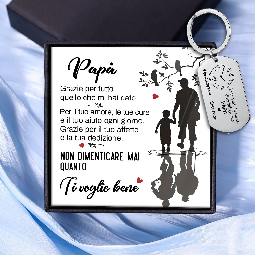 Portachiavi Personalizzato con Foto, Nome, Data e Orologio – "Il Momento in Cui Sei Diventato/a il Mio Papà/Mamma" - Regalo Elegante per Papà/Mamma | Jessemade