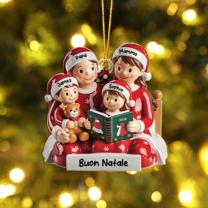 Decorazione personalizzata per albero di Natale con berretti di Babbo Natale, a tema libri per la famiglia