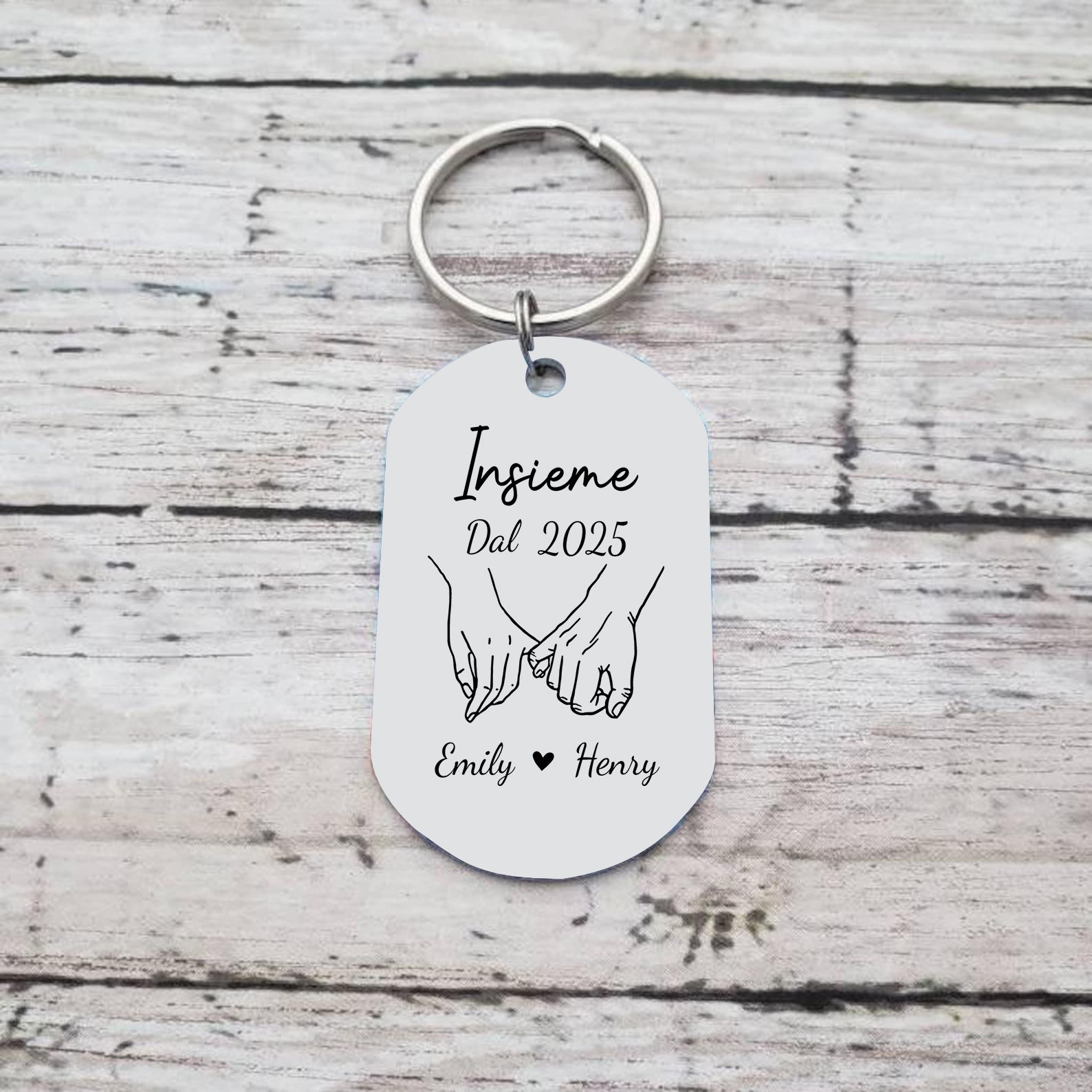 Portachiavi per coppia inciso Guida con prudenza personalizzato