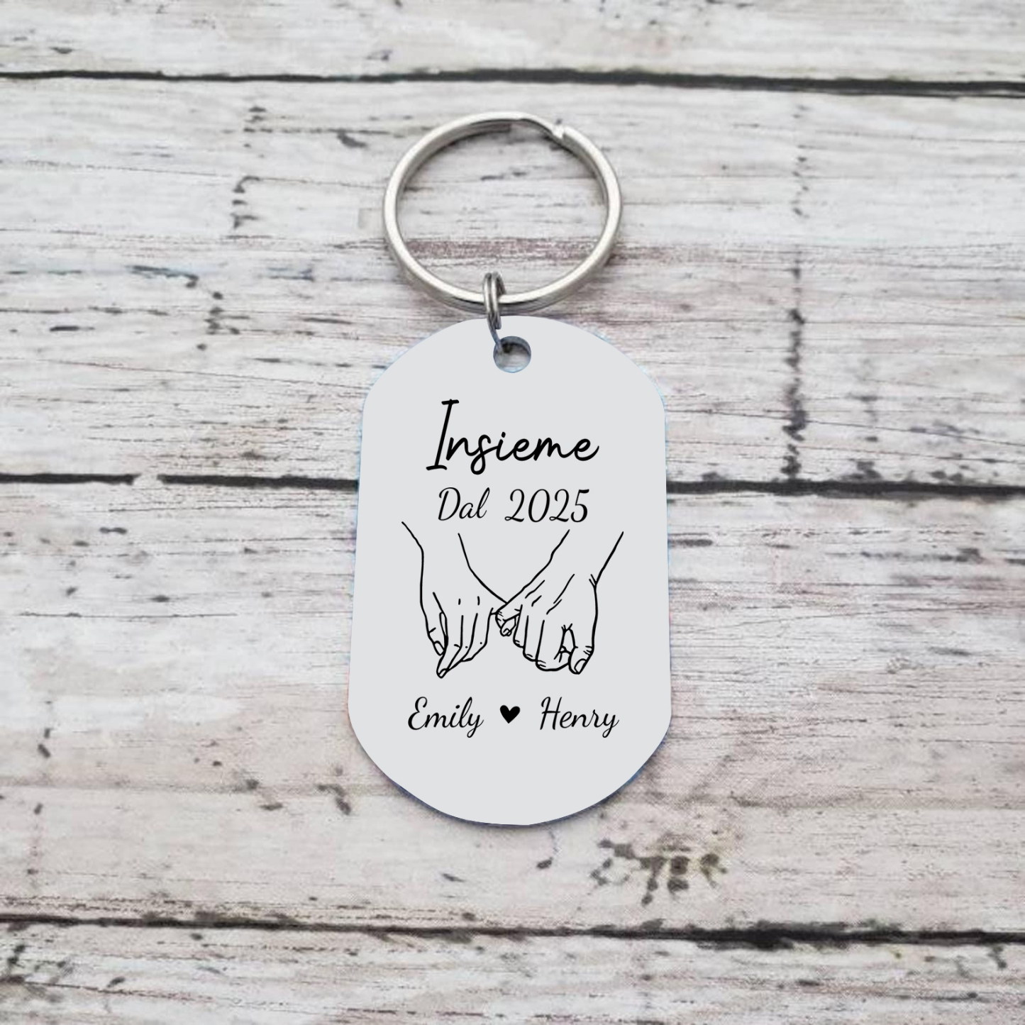 Portachiavi per coppia inciso Guida con prudenza personalizzato