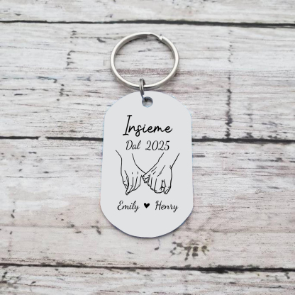 Portachiavi per coppia inciso Guida con prudenza personalizzato