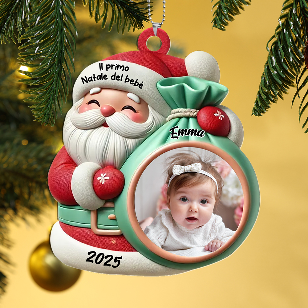 Decorazione per albero di Natale - Babbo Natale - personalizzata con foto del neonato