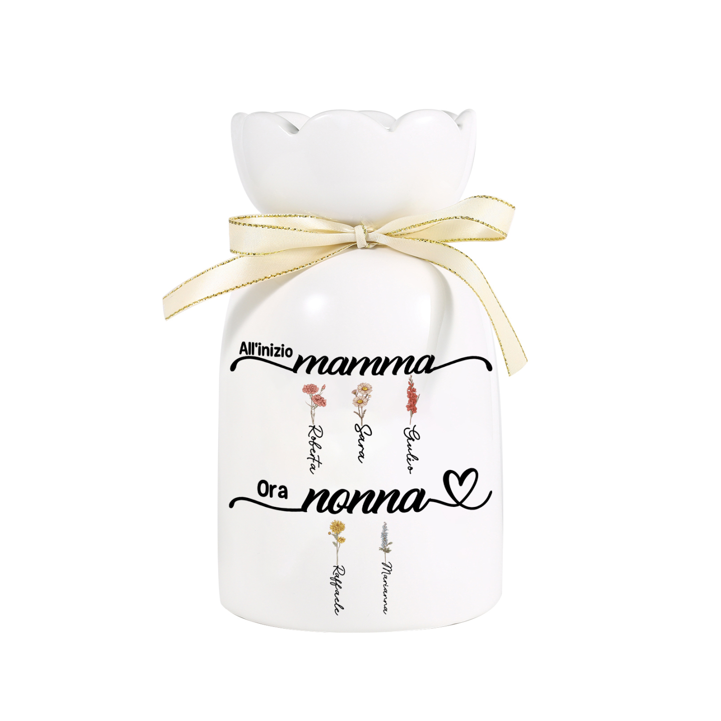 Prima mamma, ora nonna - vaso in ceramica floreale personalizzato