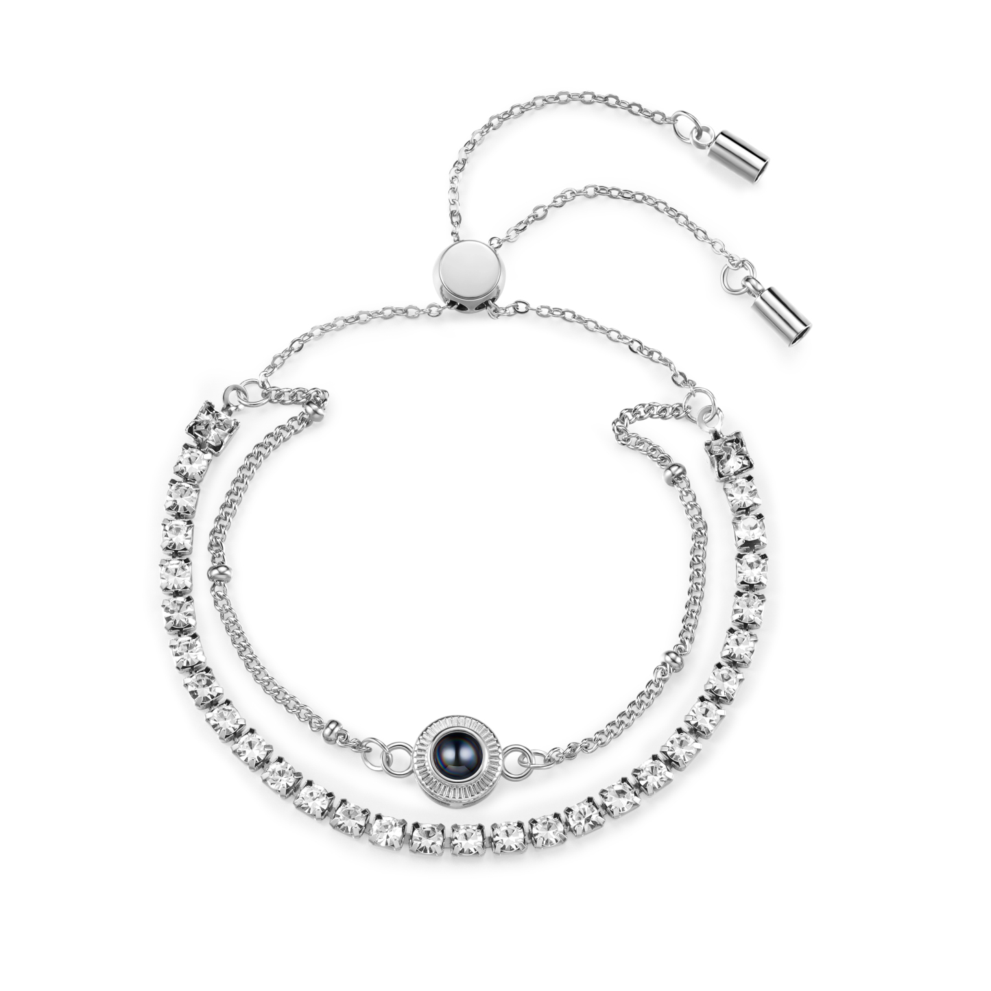 Bracciale con proiezione fotografica personalizzata e doppia fila di strass – bracciale da donna regolabile