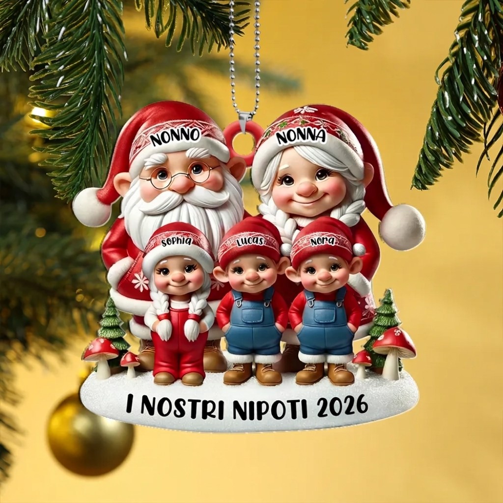Decorazione personalizzata per albero di Natale di famiglia - Nonno Nonna Elfo