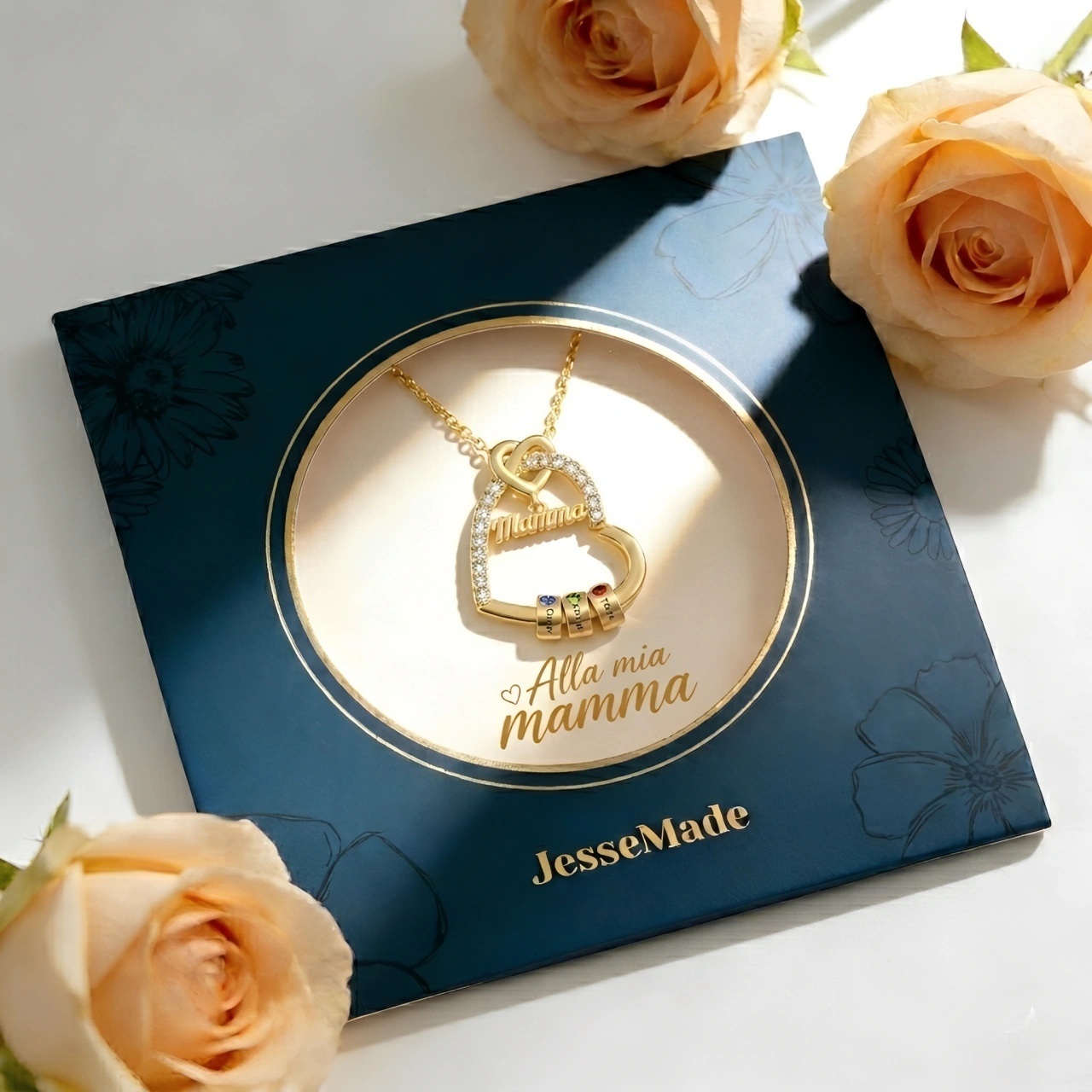 Collana a cuore per la nonna personalizzata con 1-5 nomi e 1-5 pietre di nascita | Regalo per la nonna | Jessemade