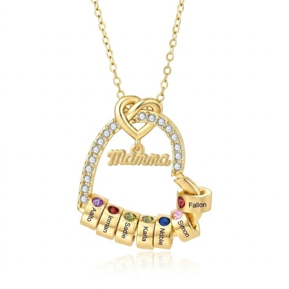Collana Personalizzata a Cuore con Ciondoli e Pietre di Nascita Regalo per Mamma e Nonna Personalizzabile con 1–5 Nomi
