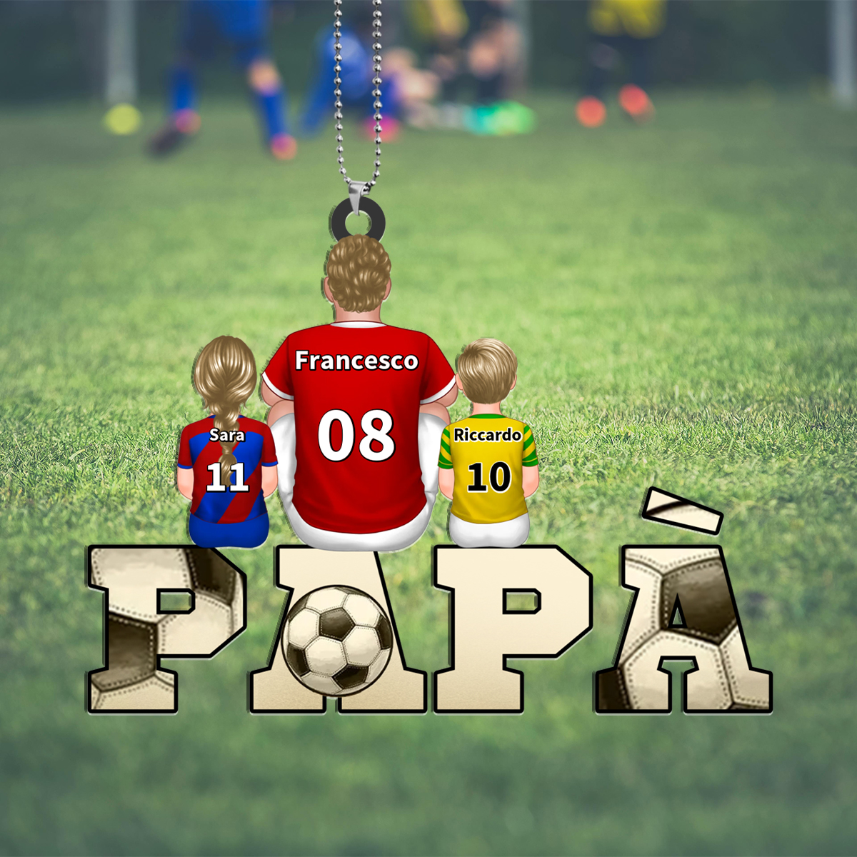 Ornamento familiare per papà con maglia da calcio personalizzata