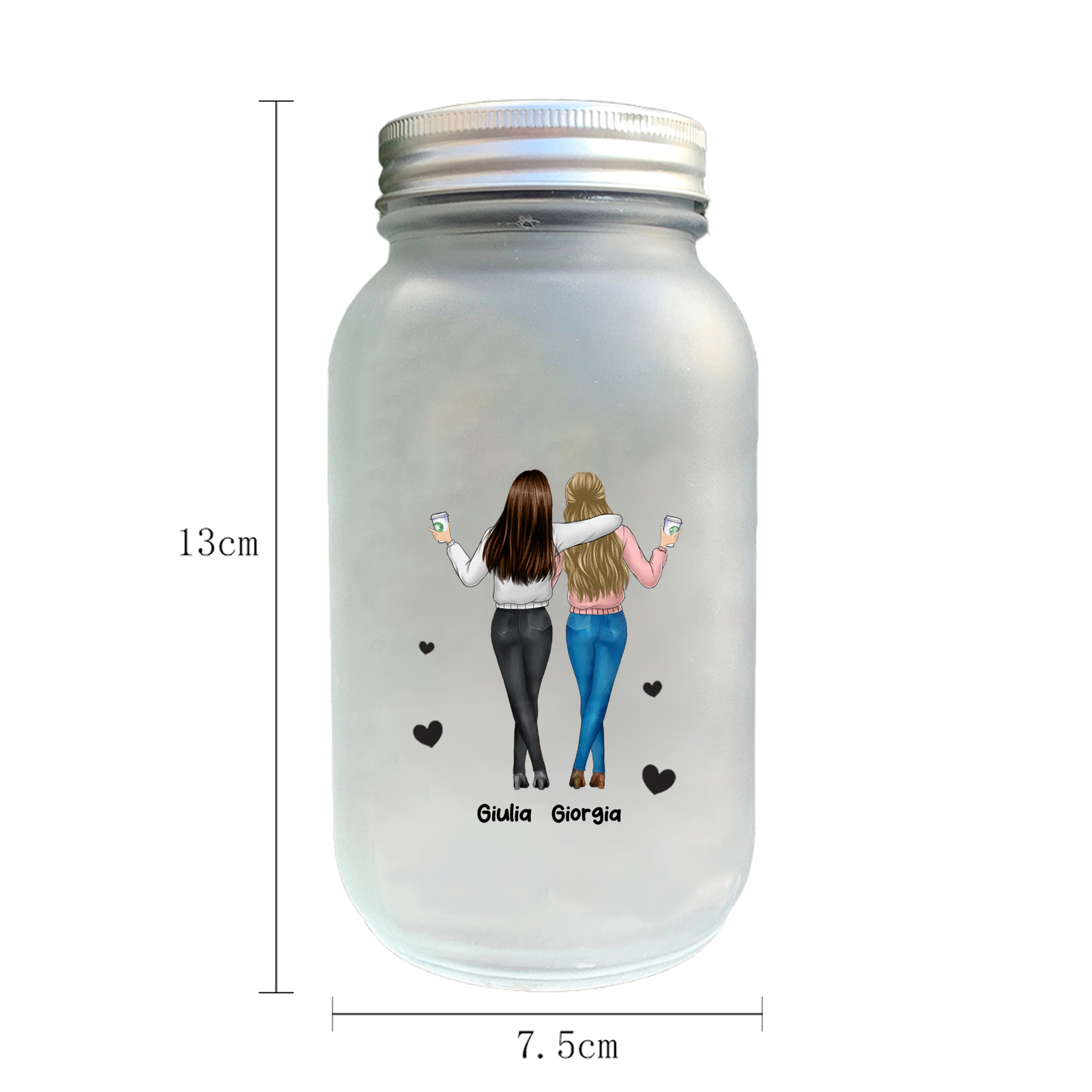 Lampada LED in vetro personalizzata con nome e data per la migliore amica, sorella dell'anima o collega