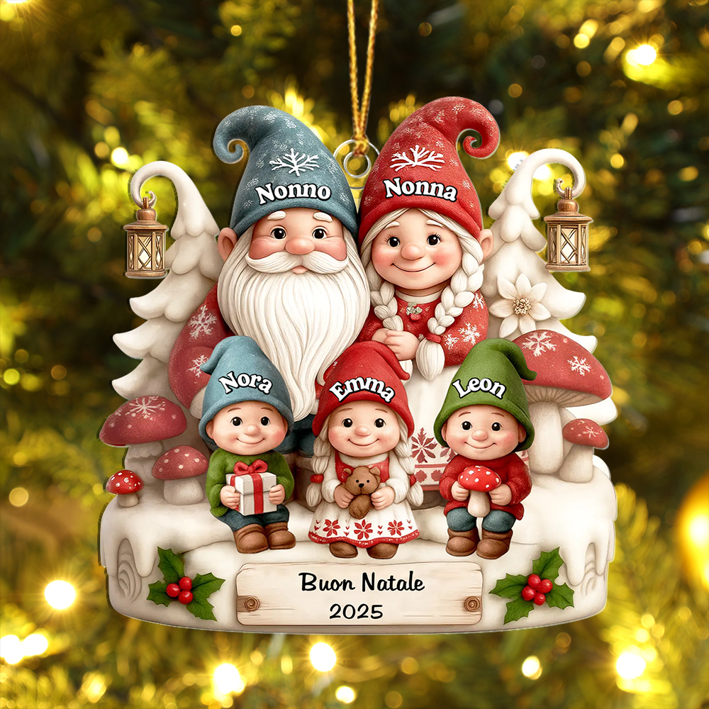 Decorazione natalizia personalizzata con famiglia di folletti – Natale 2025