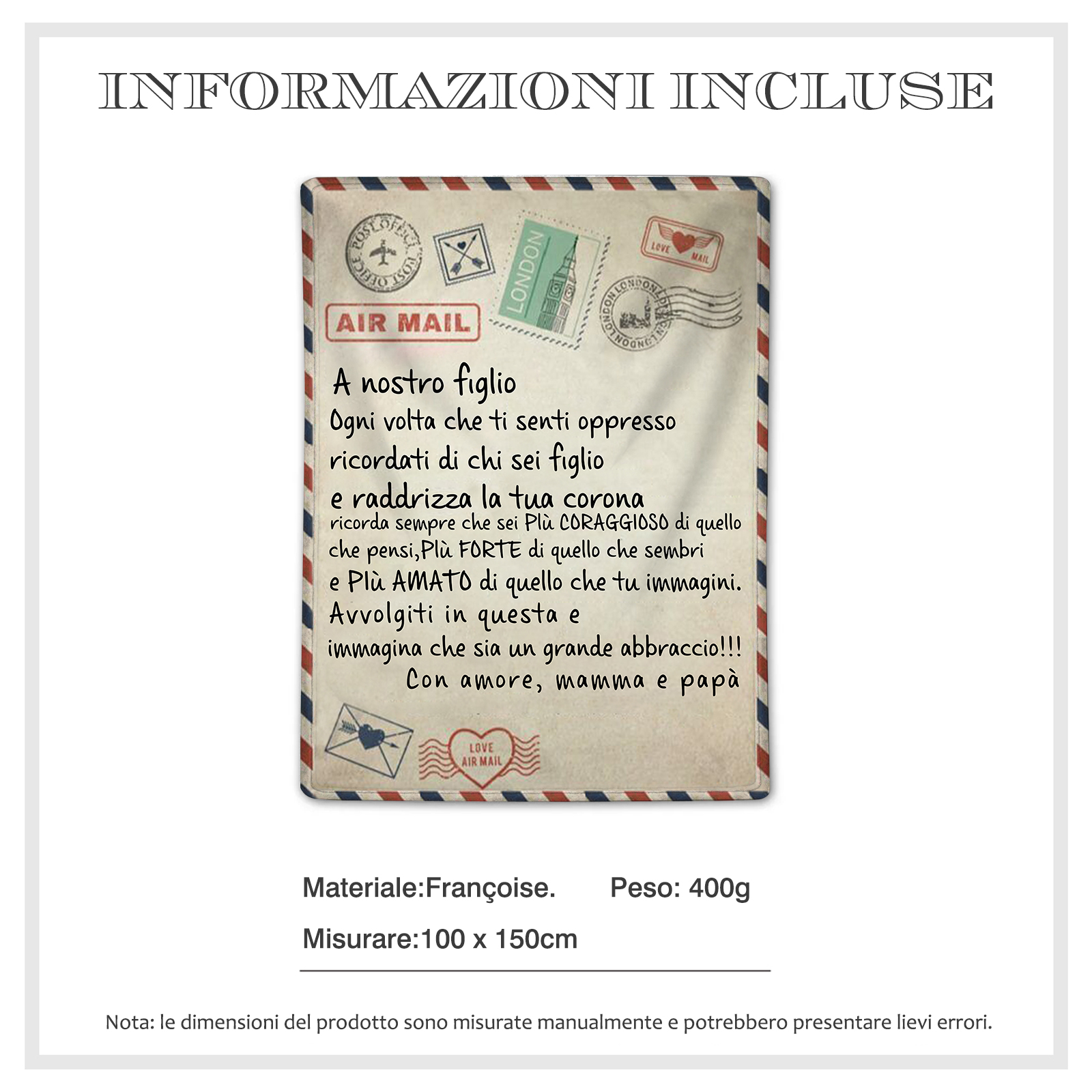 Lettera per mio figlio coperta da mamma papà regalo famiglia