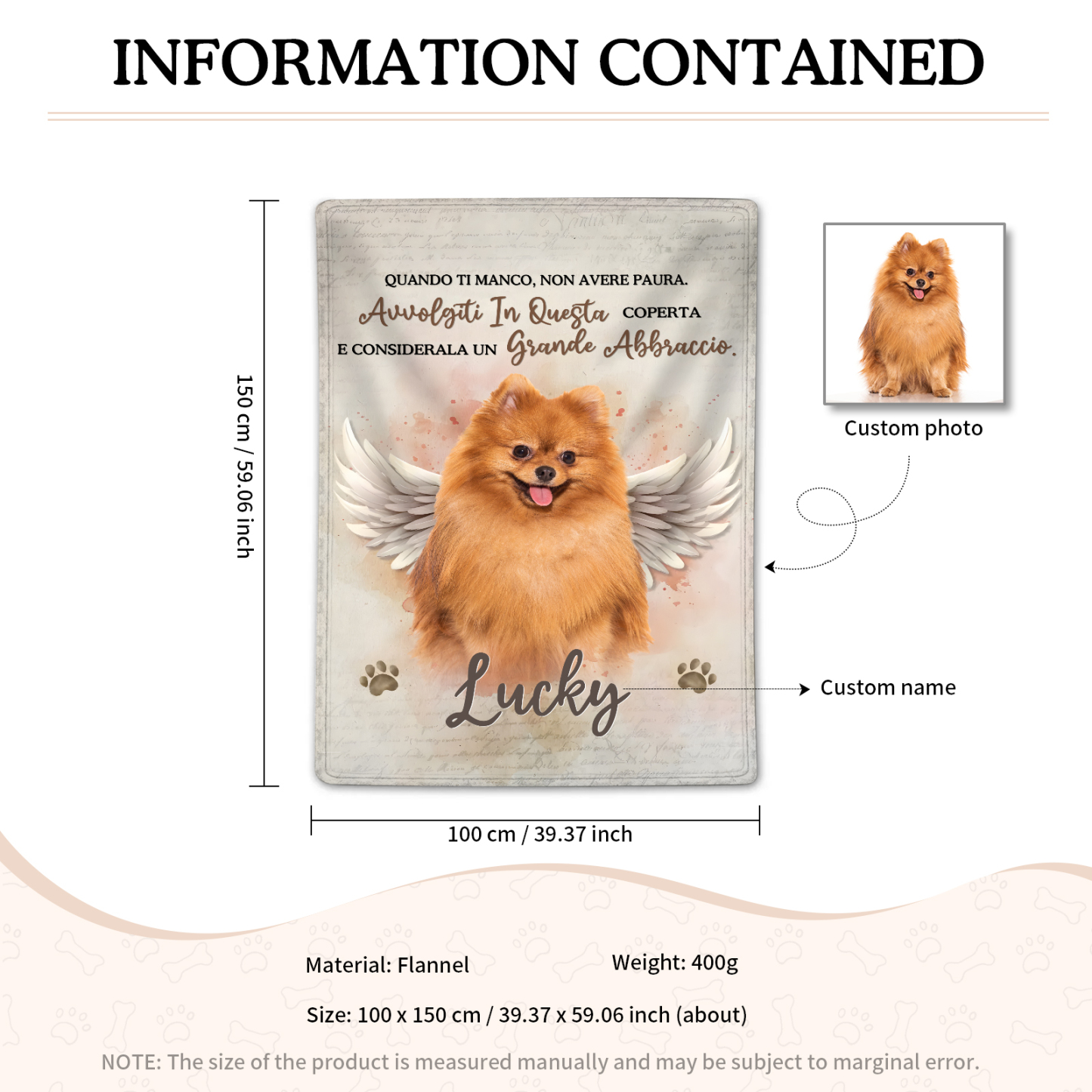 Coperta commemorativa personalizzata per animali domestici - Coperta in flanella con foto e nome personalizzati | Jessemade